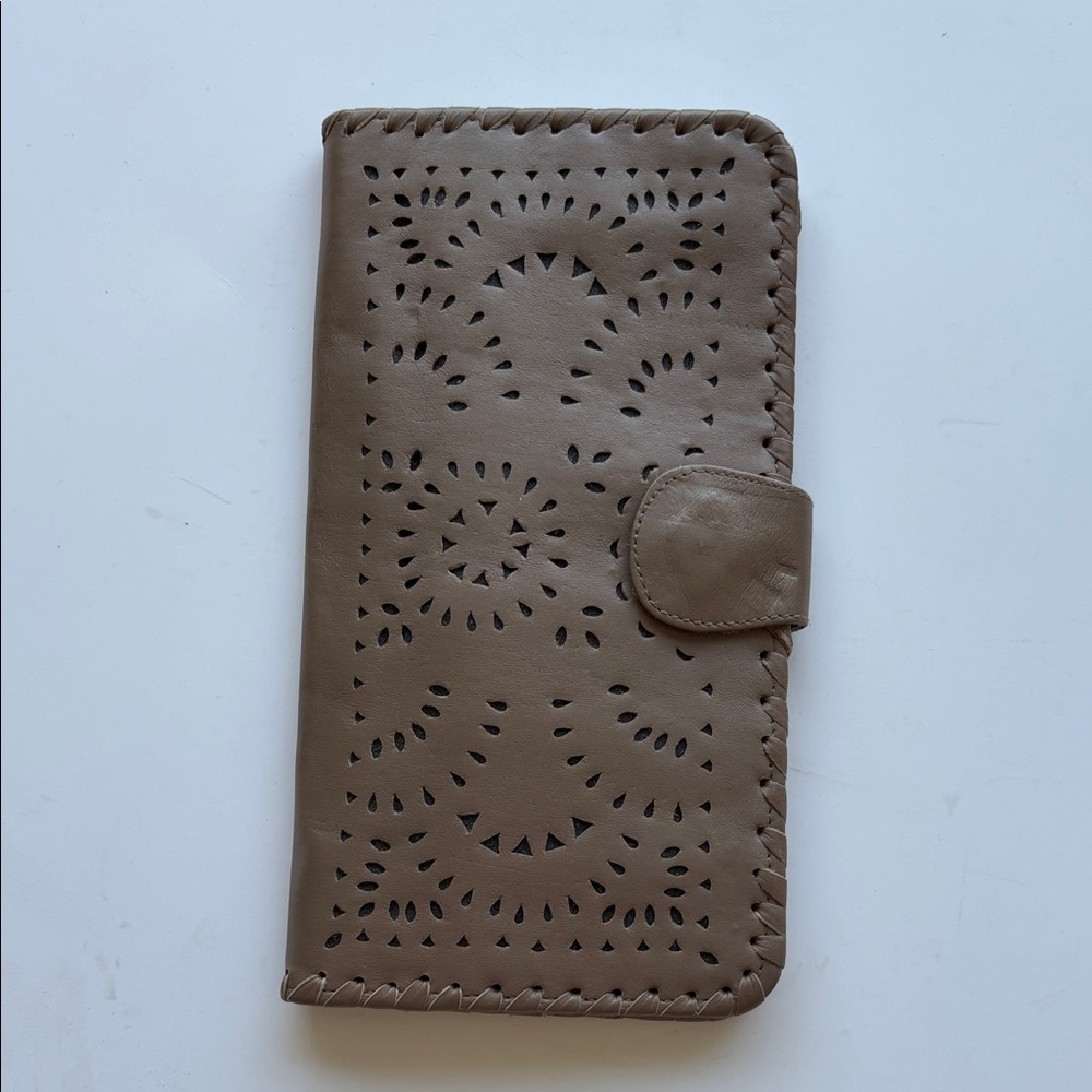 Cleobella Taupe Laser-Cut Long Wallet